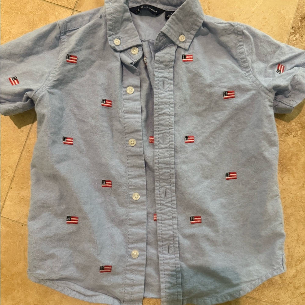 Blue Kids Shirt with Flag Embroidery